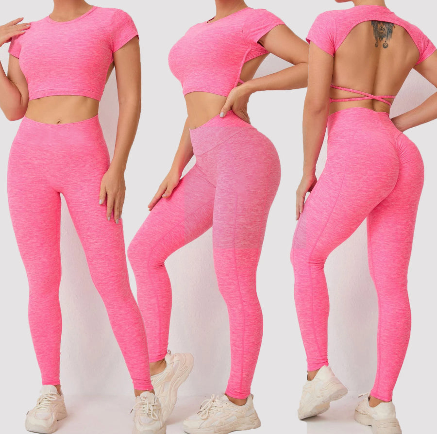 2 piece sets bbl leggings/sportsbra&openback top set