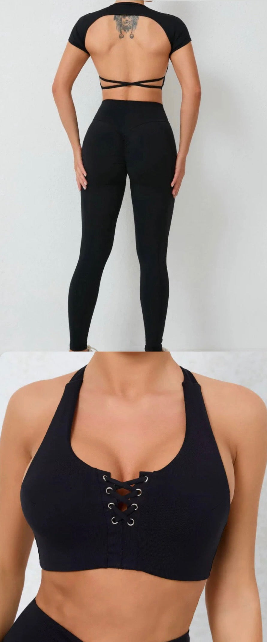 BBL 3 Piece (bra+open back top+Leggings)