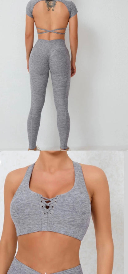 BBL 3 Piece (bra+open back top+Leggings)