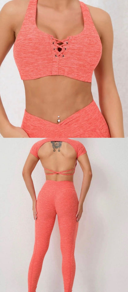 BBL 3 Piece (bra+open back top+Leggings)